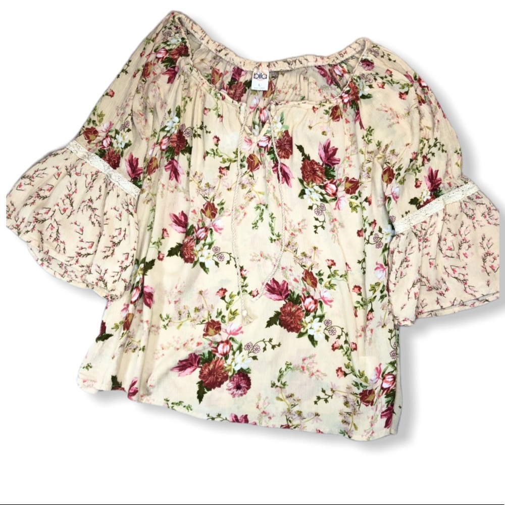 Boho Crepe Top With Bell Sleeves